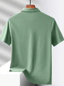 1 buah Kaos Polo Pria Warna Polos Bahan Sutra Es untuk Olahraga Musim Panas - Hijau - View 2