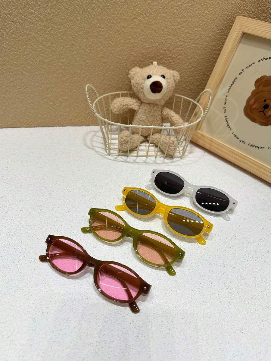 1 Pair Children's Oval Small Frame Rivet Fashion Glasses, Suitable For Outdoor Sports & Daily Outings