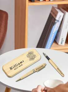 LICVIC 1/2Pcs Personalized Engraving Text Bamboo Wooden Pens Set Gift Box, Custom Couple Engraved Ballpoint Pens, Customized Fountain Pen, Customizable Name Gel Pens, Set 1/2, 4 Styles, Thanksgiving Teacher's Day Gift Personalized Pens With Name, Graduation Gifts Customized Retractable Writing Ball Pen, Office School Gifts - Style a - View 7