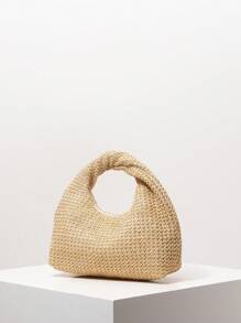 Túi dệt xoắn rỗng thời trang, Túi đi biển Boho dành cho nữ, Túi xách xếp nếp phong cách cao cấp, Ví rơm thường ngày ngày lễ, Đồ dùng thiết yếu ngày lễ (Họa tiết ngẫu nhiên) - Màu Khaki - Xem 2