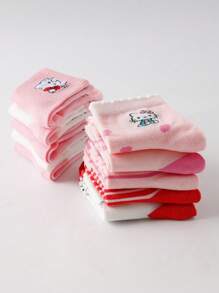 5 Pares de Meias para Crianças, Meias Curtas com Estampa Fofa de Gatinho Rosa Cartoon para Meninos/Meninas, Design de Listras/Laço, Macias, Respiráveis e Confortáveis, Meias Esportivas Casuais Estilosas, Adequadas para Escola, Férias, Presentes de Feriado, Uso Diário (Estilos Variados)