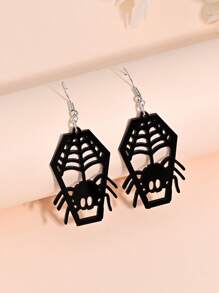 1 paar gotische donkere stijl doodskist & spin hanger oorbellen voor vrouwen, punk spinnenweb holle oorbellen voor Halloweenfeest