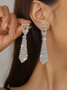 1对时尚水钻蝴蝶结耳环，适合宴会、婚礼、派对、商务场合。 - 白色 - 查看 5