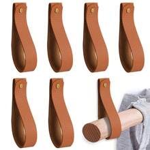 6pcs Faux Leather Wall Hooks, Faux Leather Curtain Rod Brackets, Faux Leather Straps, Faux Leather Towel Hanging Hooks, Free Screws, Suitable For Bathroom, Kitchen, Bedroom, Curtain Rod Brackets, Wooden Curtain Rod Rings With Straps, Towel & Blanket Hanging Hooks - Multicolor - View 8