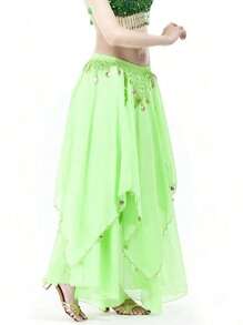 Women's Belly Dance Long Skirt, Decorated With Coins, Chiffon Material, Multi-Layered Ruffles, Suitable For Parties, Festivals, Dance Performances And Other Occasions - Multicolor - View 6