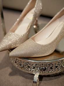 法国香槟色和金色低跟新娘鞋，优雅舒适的新娘婚礼高跟鞋 - 香檳色 - 查看 3
