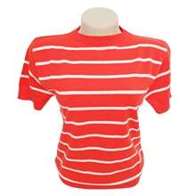 Striped Modal Blouse Short Sleeve Old Money Style Women's Fashion Spring Summer - Màu cam với màu trắng - Xem 2