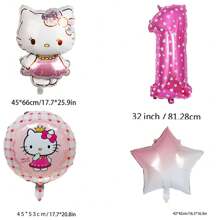 Sanrio Number Balloon Set,  Cute Birthday Package Decorations,  Cartoon Foil Balloon, Digital Printed Balloons,  Birthday Party Decor Balloon Set,  Pink Cute Theme Party Balloon Decoration Combo,  Room Wall Background Creative Decoration