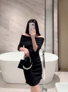 1pc Glamorous Sparkling Rhinestone & Feather Decor Flap Clutch Bag, Luxurious Diamond Evening Handbag For Formal Party/Wedding, Vintage Velvet Mini Clutch For Elegant Occasions, Perfect Gift Idea - Black - View 10