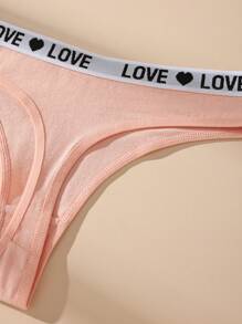 7 Pack Solid Color Love Letter Print Sporty Casual Soft Knitted Cotton Wide Waistband Breathable Thongs Women's Underwear For Daily Yoga All Seasons Lingerie - 彩色 - 查看 7