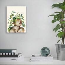 Framed 1pc Wooden Frame Abstract Green Plants Lady (1) Canvas Wall Art Pictures Poster Painting For Bathroom Decor Bedroom D   Ecor Office Decor