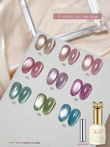 1 Bottle 10ml Satin Glass Bead Cat Eye Nail Gel, 9 Colors Cat Eye Gel, 2025 New, LED UV Nail Salon Gel, DIY Manicure Gift
