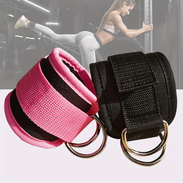 2pcs Adjustable Ankle Straps For Gym - Durable Polyester Fitness Leg And Butt Strengthener With Comfortable Paddings, Metal Rings For Resistance Bands - Available In Pink, Blue, Black