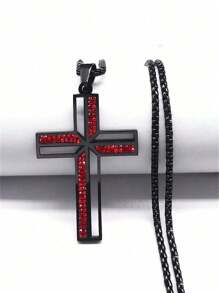 Hip Hop Crystal Cross Pendant Necklace Chain For Men Stainless Steel Rhinestone Necklaces Punk - Necklace - View 16