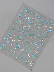 蓝色风铃草指甲贴，金箔系列，带粘性背衬