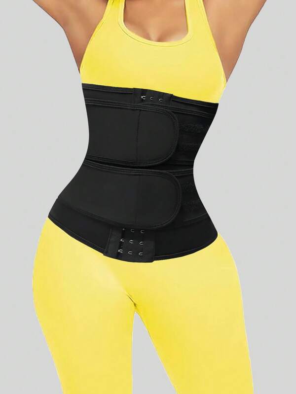 1 pièce Ceinture de compression post-partum avec boutons-pression noirs et crochets, corset de taille amincissant, ceinture de fitness, accessoire de sudation pour la taille, gaine amincissante pour le ventre, gaine lombaire, corset amincissant le ventre