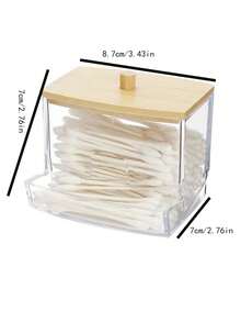 One Transparent Cleaning Swab With Diamond Pattern, A Portable Storage Box For Combination Of Round And Oblong Shaped Makeup Pad Pads With A Bamboo Lid.