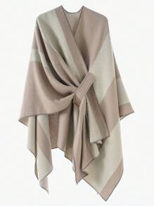 1 Áo choàng Poncho họa tiết kẻ caro đơn giản, thanh lịch, màu sắc tương phản dành cho nữ, thiết kế nhẹ nhàng, chống gió, ấm áp cho trang phục mùa xuân, thu và đông - Nhiều màu - Xem 14