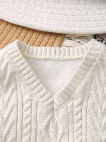 Toddler Boys' Solid Color Cable Knit Tank Top Sweater Vest - White - View 3