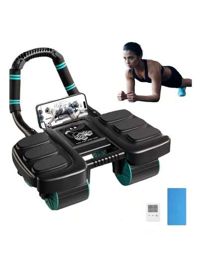 Rodillo abdominal con soporte para codos - Rodillo abdominal con rebote automático, versión mejorada, 4 ruedas, 6 soportes para codos, equipo de ejercicio abdominal para el hogar con temporizador y Colchoneta de entrenamiento