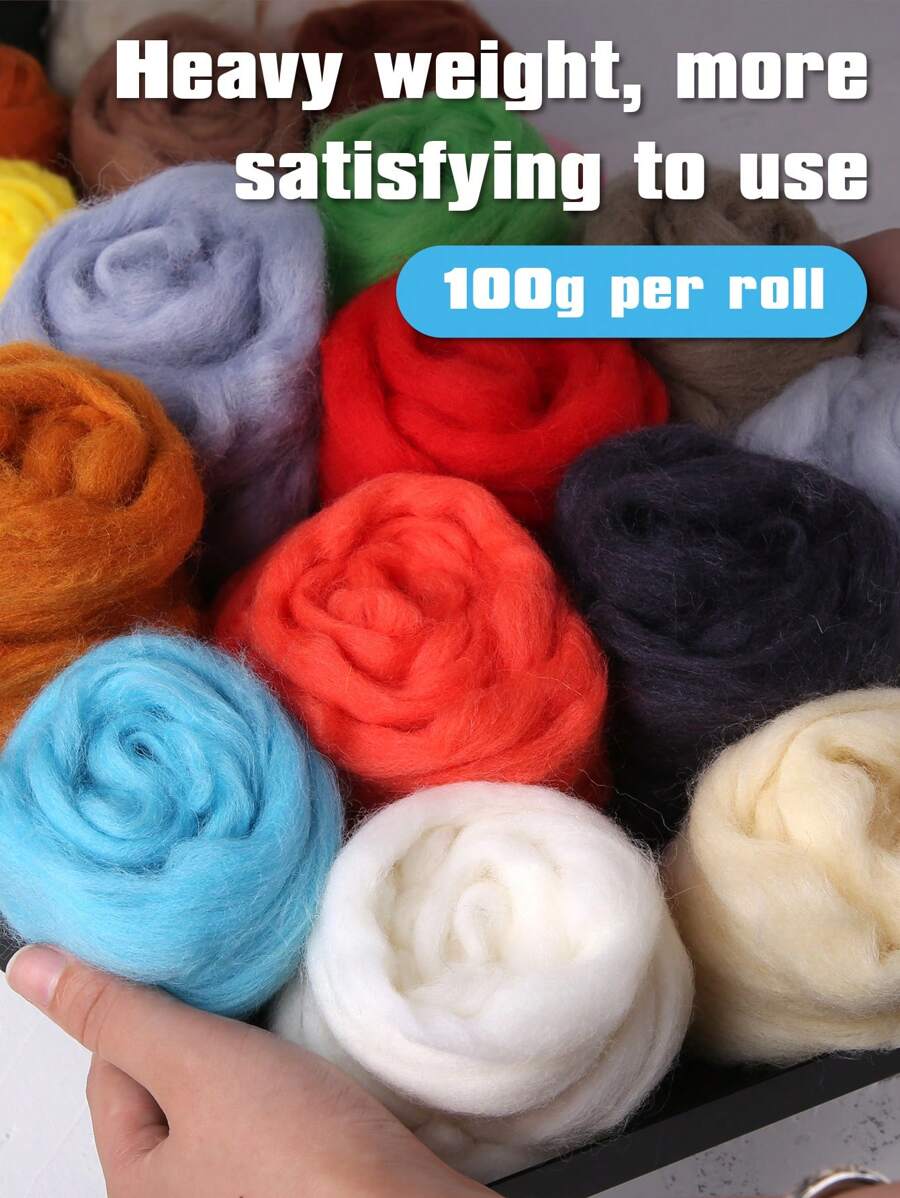 1pc 100g Colorful Wool, Handmade DIY Wet Felting, Wool Felt Poke Toy Material Pack, Colored Wool Roving (Random Box Or Bag Packaging) - Multicolor - View 1