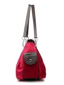 Anker 红色欧洲复古时尚链条肩带手提包，绒面革柔软字母印花优雅女士单肩托特包 - 酒紅色 - 查看 7