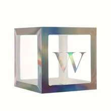 银色气球盒，带字母，适用于 B-A-B-Y 派对，1 个盒子带 1 个字母或 1 套 4 件套盒子和 B-A-B-Y 字母，生日派对派对淋浴装饰，透明气球盒，适用于生日派对、新娘送礼会、性别揭示、气球盒装饰