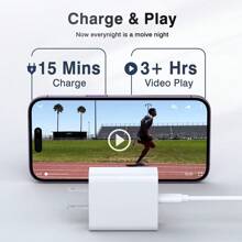 USB C+USB Dual Port PD 20W Fast Charging Wall Adapter + 3.3ft/100cm High-Efficiency Data Transfer Fast Charging Cable Compatible With IPhone 14 Series/14 Pro Max/14 Pro/14 Plus/14/13/12/11/XS/XR/8/7/6/ Series - View 3