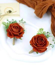 Hoa cài áo công chúa màu cam hồng thanh lịch điểm xuyết lá xanh trắng, hoàn hảo cho đám cưới và các sự kiện trang trọng, phù hợp cho chú rể, phù rể, khách mời, lễ hội, sự kiện trang trọng, Ngày Valentine. - Nhiều màu - Xem 2