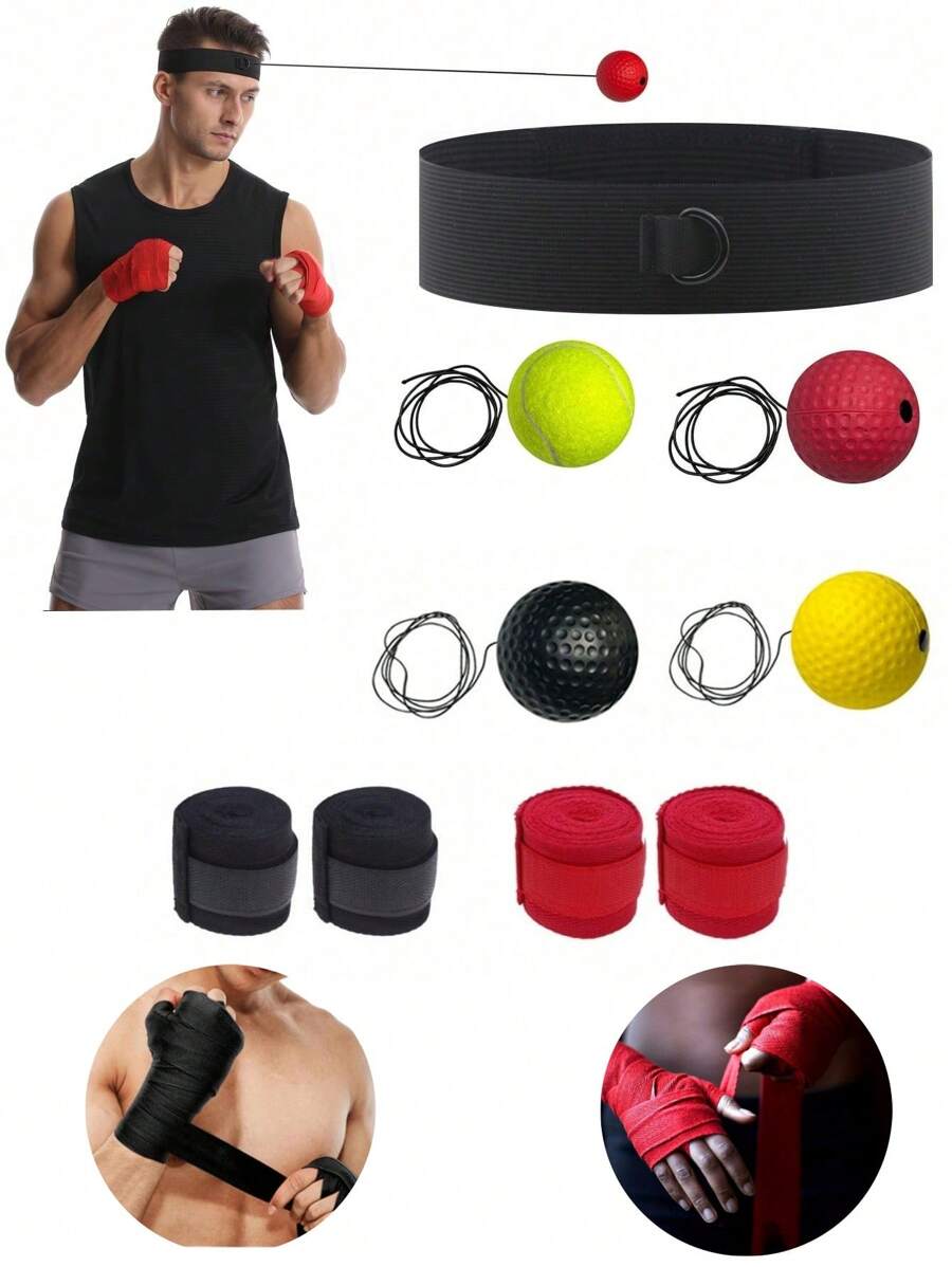 2pcs/1pc Beginner Level Boxing Ball Set, Boxing Reflex Ball With Headband And Boxing Bandage, Fitness Equipment, For Training Speed, Focus, Boxing Speed, Hand-Eye Coordination - Multicolor - View 1