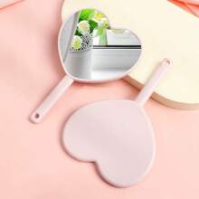 Personalized Handheld Makeup Mirror, Mini Heart-Shaped Compact Mirror, Plastic Handle Makeup Mirror, Solid Color Portable Small Mirror With Hole, Heart-Shaped Single-Sided Mirror, Gift For Friends, Classmates - Multicolor - View 9