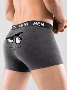 Men's Simple Gray Graphic Printed Stretchy Breathable Boxer Briefs For Everyday Wear - Grey - View 5