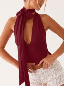 Canotte eleganti e sexy da donna per feste, con lacci, schiena scoperta e taglio corto