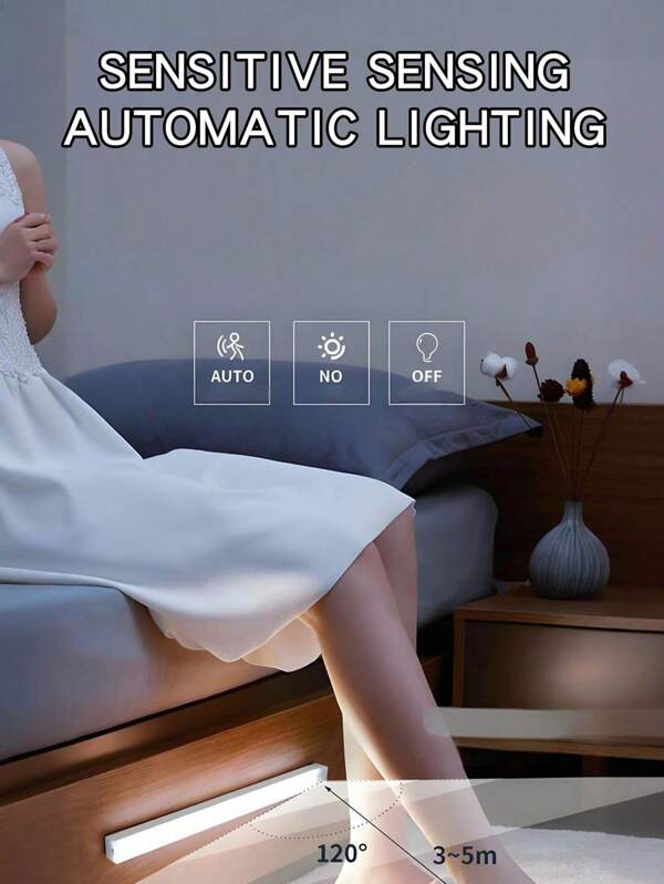 Striscia luminosa a LED con rilevamento di movimento a risparmio energetico, luce per armadi e credenze, luce notturna senza fili a LED, retroilluminazione per scale, ricaricabile, adatta per bagni, camere da letto, stanze, cucine, armadi, scale, corridoi e credenze