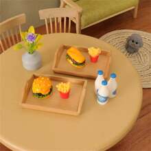1 set de mini plateaux réalistes de frites et de hamburgers, jouet alimentaire créatif, accessoire de photographie pour la maison