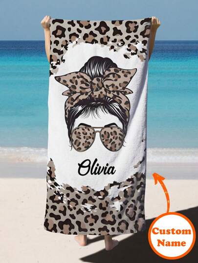 1pc Customized Beach Towel, Can Print Your Name. Suitable For Beach, Pool, And Beach Vacation. This Multifunctional Beach Towel Also Serves As Holiday Bathroom Decor, Versatile, Elegant, Reusable, Sophisticated, Vibrant Colors, Modern Style