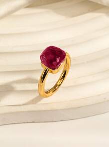 1 件奢华蘑菇不规则形状方形铜戒指，镶嵌锆石和绿宝石，适合情人节、婚礼、母亲节、约会之夜的礼物