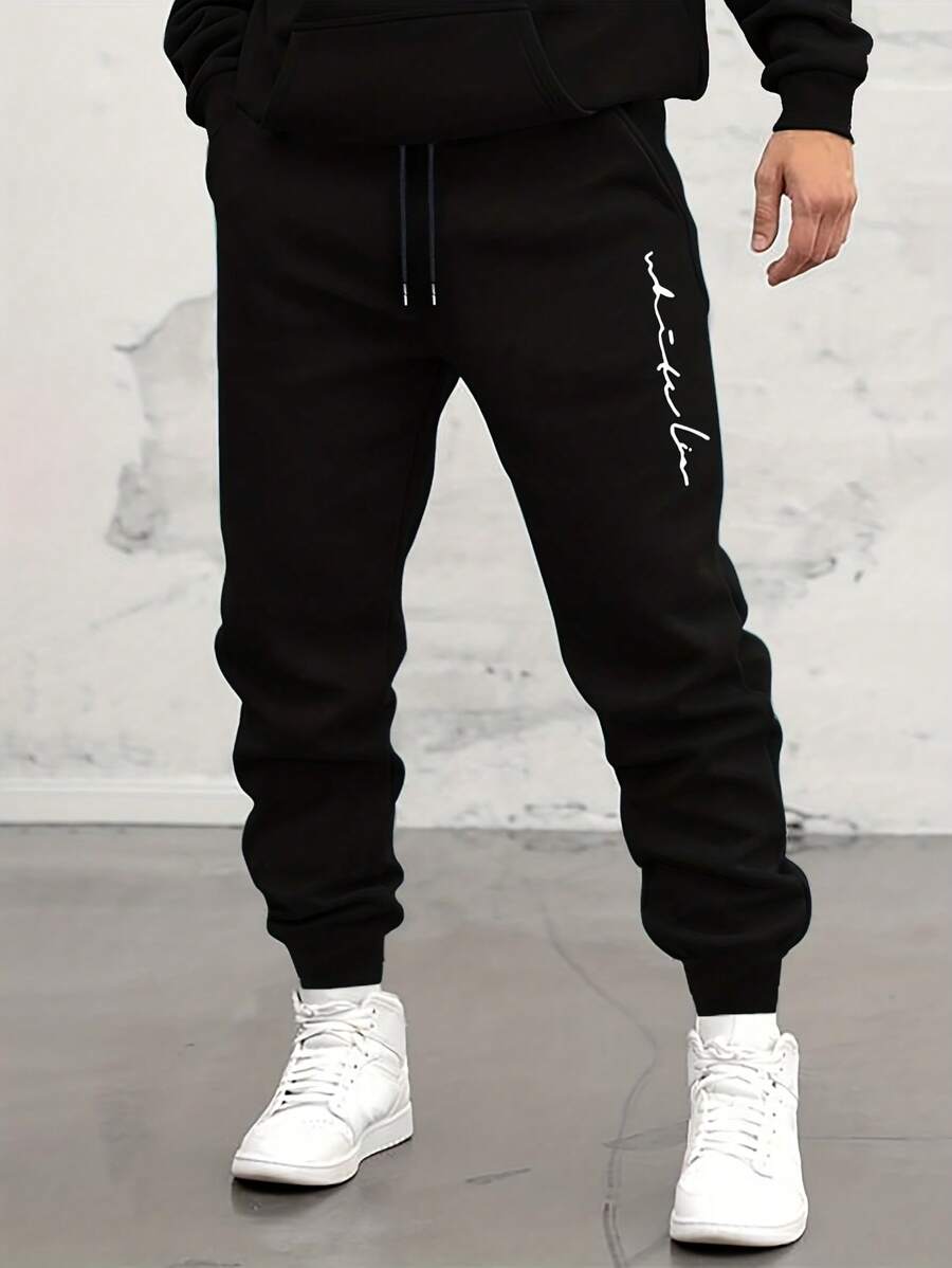 Pantalones deportivos largos de unicolor con cordón en la cintura para hombres, pantalones básicos de fitness negros para primavera
