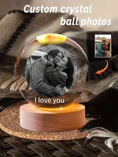 A Custom Carved Artistic LED Crystal Ball Night Light With Colorful Effects - Personalized With Photos And Text, A Unique Keepsake For Pet Photos, Suitable For Bedrooms And Offices, Perfect For Christmas, Halloween, Thanksgiving - An Ideal Gift For Weddings, Friends, And Family, Powered By USB For Home Decoration.,Multi-Functional, Ornamental,Reusable,Exquisite,Stylish,High-Quality,Colorful,Modern,Custom,Personalized,Unique,Customized Crafts,Warm Ambience, Autumn Home Refresh, Xmas Decoration