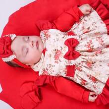 Maternity Outfit For Baby Girl Pompom 04 Pieces Baby Clothes - 紅色 - 查看 4