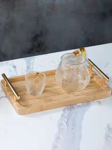 1 pieza Bandeja de vajilla de bambú amarillo, plato rectangular de madera para restaurante, cocina, postre, fruta, café, té, comedor, barbacoa, hotel, bandeja de desayuno en el hogar