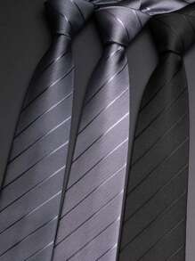 1 件男士 7CM 拉链领带，新郎婚礼领带（黑灰条纹），西装配饰拉链领带，圣诞节、感恩节、新年节日礼物 - 彩色 - 查看 3