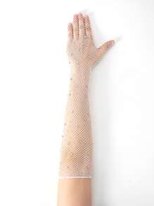 1 Pair Long Five-Finger Rhinestoned Bohemian Party Nylon (Polyamide) Hollow Sheer Wedding Socks, All-Season - Long Five Fingers Hot Diamond - View 14