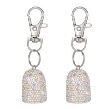 2 piezas Tapa de lápiz labial con incrustaciones de diamantes y llavero, cubierta reemplazable para brillo de labios, se puede colgar en el bolso o en las llaves