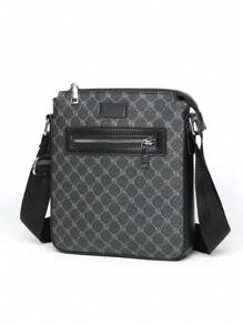 Men's Casual Geometric Pattern Square Shoulder Bag,Business Crossbody Bag Sling Bag For Father's Day Gift Mini Bag - Black - View 9