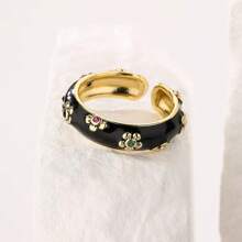 1pc Copper Plated 18k Gold Simple & Fashionable Open Diamond Encrusted Ring For Women, Adjustable