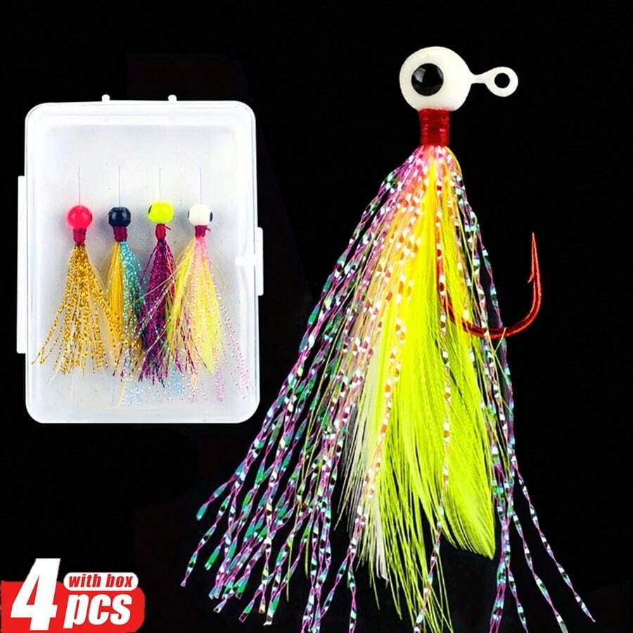 Bộ lưỡi câu Jig Head 4 chiếc/hộp - Lưỡi câu Jig câu cá nước ngọt nước mặn cho cá rô, cá hồi, cá rô, món quà câu cá tuyệt vời cho người câu cá - Nhiều màu - Xem 1