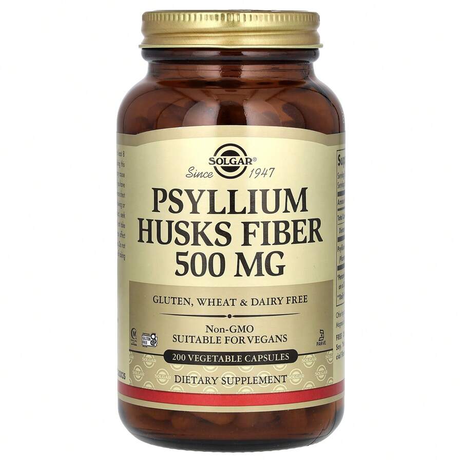 Solgar Psyllium Husks Fiber, 200 Vegetable Capsules (500 Mg Per Capsule)