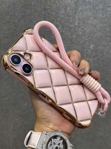 Luxury Stylish Rhombus Argyle Plating Phone Case Compatible With Iphone 16 15 14 13 12 Pro Max 11 Silicone Wristband Strap Soft Shockproof Cover