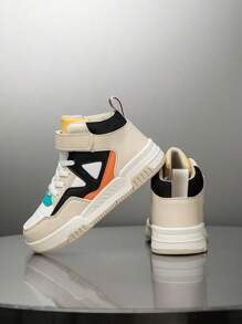 1 Pair Children's Casual Fashion High-Top Color Block Sports Shoes For Boys And Girls, Suitable For All Season - Khaki - View 8